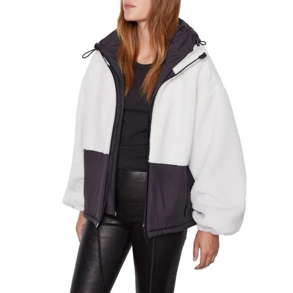 Frame Sherpa & Tech Taffeta Anorak Coat Jacket Black & White Women’s XL NWT
